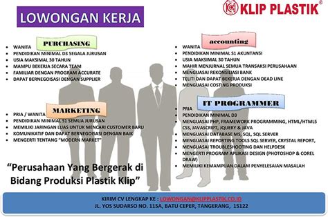 Lowongan Kerja PT. Klip Plastik | Universitas Esa Unggul