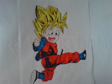How To Draw Goten Step By Step Drawing Guide By Dandeeno Dragoart