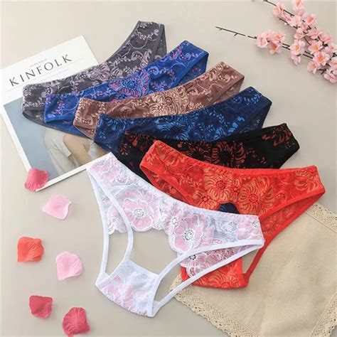 Womens Sexy Crotchless Briefs G String Thongs Floral Panties Lingerie