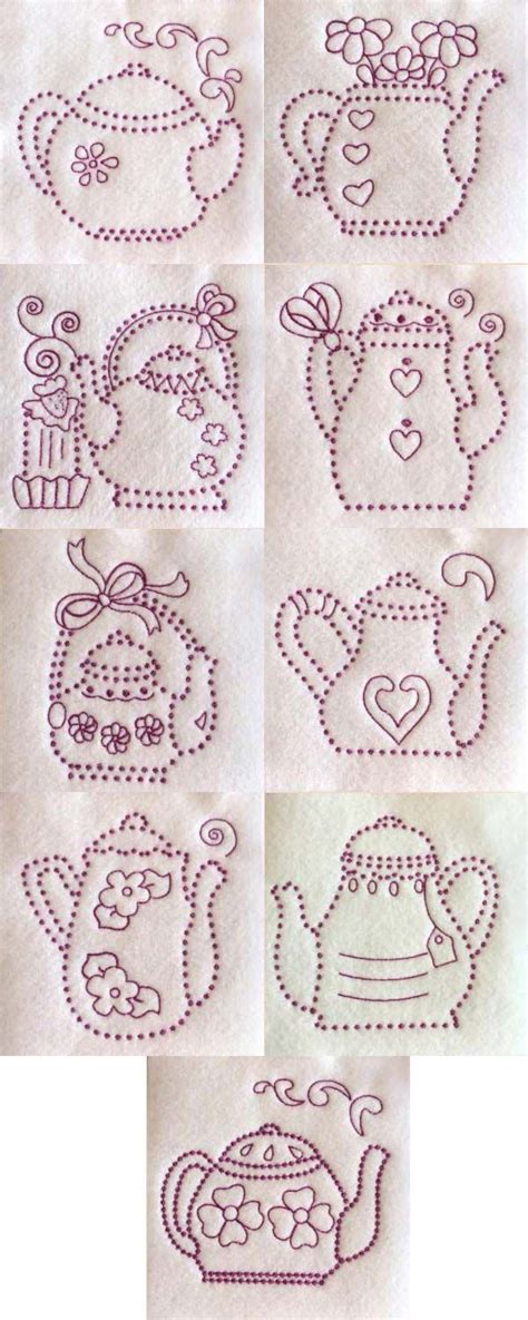 Candlewick Teapots Embroidery Machine Design Details Candlewicking