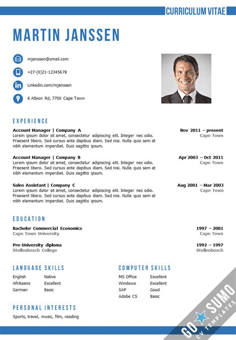 Download as pdf or use digital cv. CV Template Cape Town