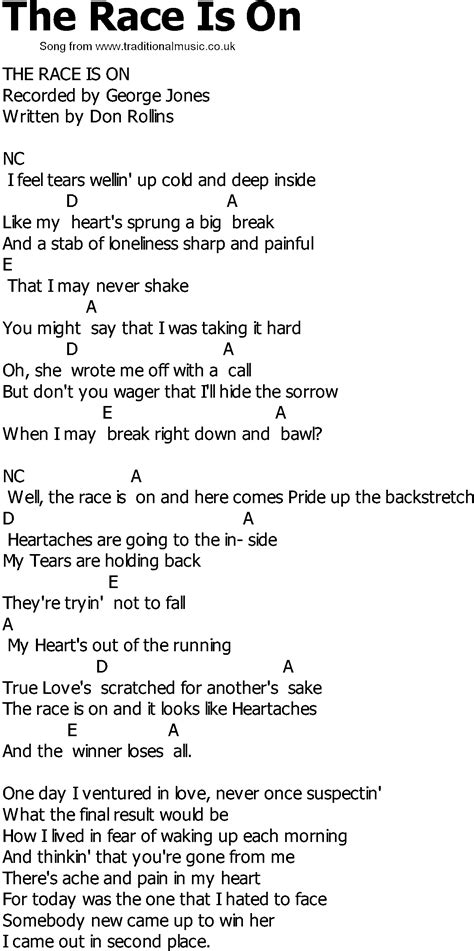 Old Country Song Lyrics With Chords The Race Is On Old Country