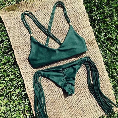 Tassel Swimwear Sexy Women Summer Brazilian Swimsuit Bikinis Maillot De Bain Tassel Green