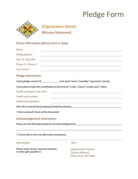 sample donation pledge form donation form donation