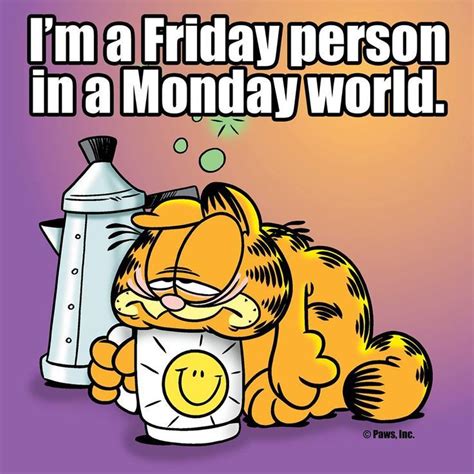 Im A Friday Person In A Monday World Garfield Quotes Good Morning