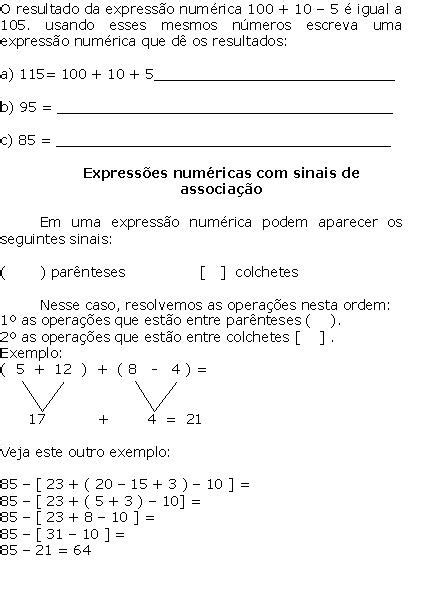 Matemática Expressões Numéricas Atividades Para Baixar