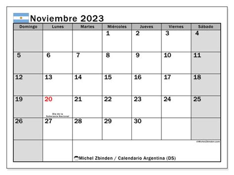 Calendario Noviembre De 2023 Para Imprimir “47ds” Michel Zbinden Ar