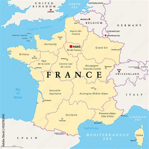 Plakat France Political Map Regions Of Metropolitan France French
