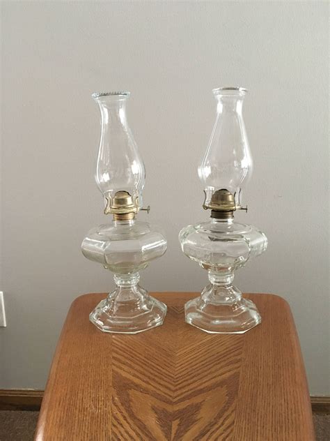 Vintage Pair Of Oil Lamps With Chimneys