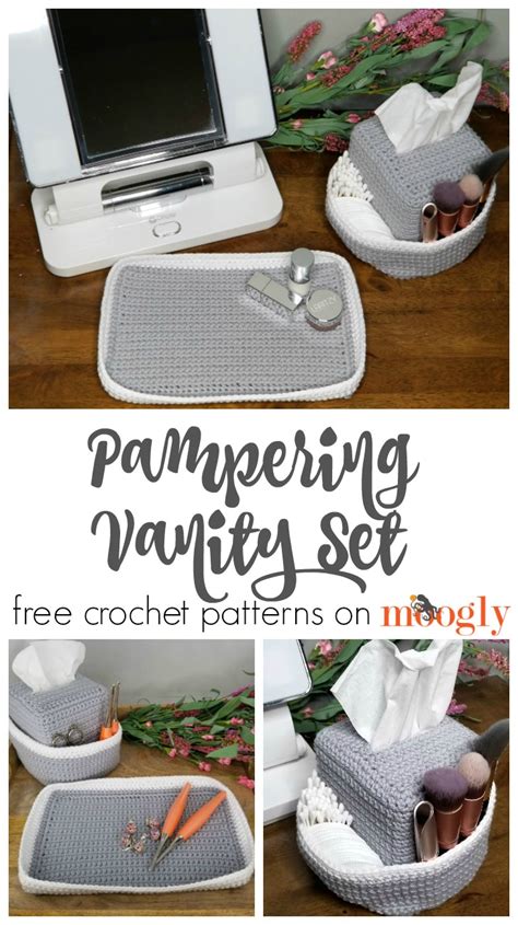 Pampering Vanity Set Crochet Tissue Box Organizer And Tray