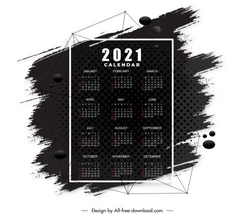 2021 calendar template black white grunge decor vectors ...