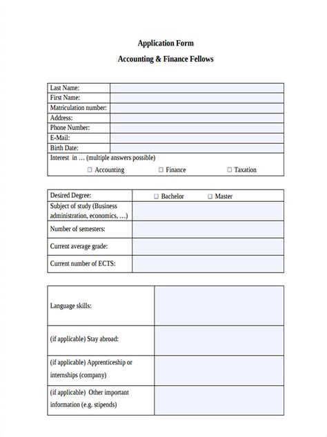 Free 7 Accounting Application Forms In Pdf Ms Word