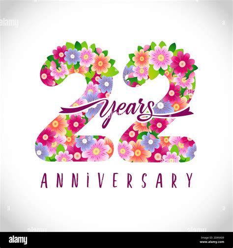 22nd Anniversary Numbers 22 Years Old Logotype Floral Pink Congrats Isolated Abstract Graphic
