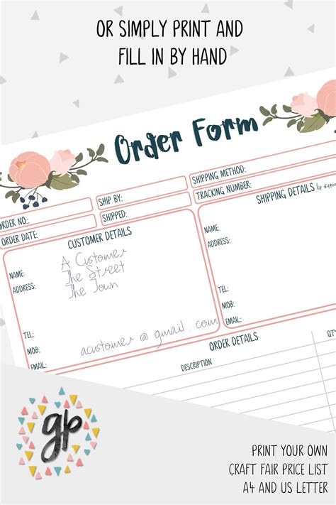 Order Form Printable For Business Client Order Form Etsy Handmade