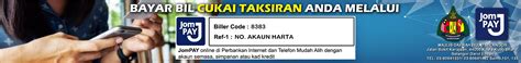Majlis perbandaran ampang jaya menyediakan pekhidmatan online pembayaran terus melalui bank.bilagensi luarkaedah pembayaranlaman web1.pos cukai taksiran cukai pintu dikuatkuasakan mengikut peruntukan seksyen 127, akta kerajaan tempatan 1976 (akta 171). Bayar Cukai Taksiran Online Selangor