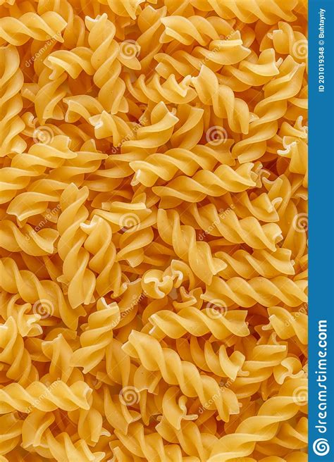 Dry Pasta Fusilli Fusilli Have Spiral Shape And Yellow Color Stock