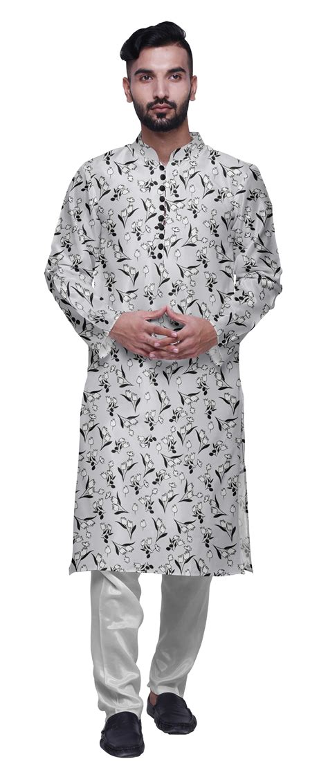 Atasi Printed Long Kurta For Men With White Churidar Pyjama Set Zsb Ebay