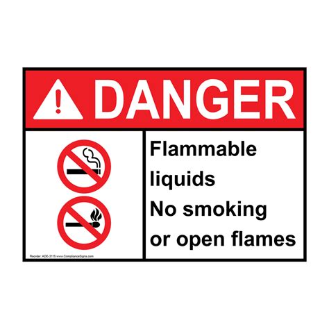 Ansi Danger Flammable Liquids No Smoking Or Open Flames Sign Ade