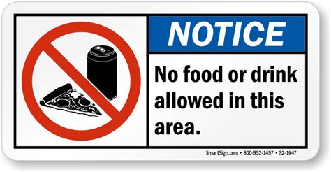 Notice No Food or Drink Allowed in This Area Sign, SKU: S2-1047