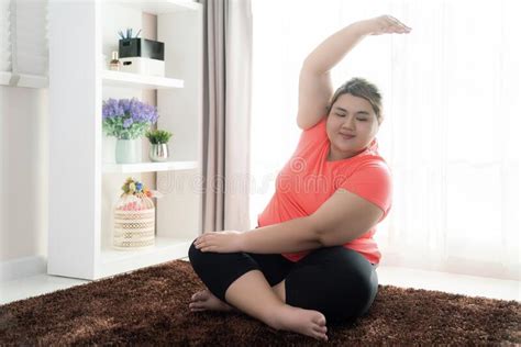 Asian Fat Woman Workout With Yoga Post Action For Exercise Stock Image Image Of Action