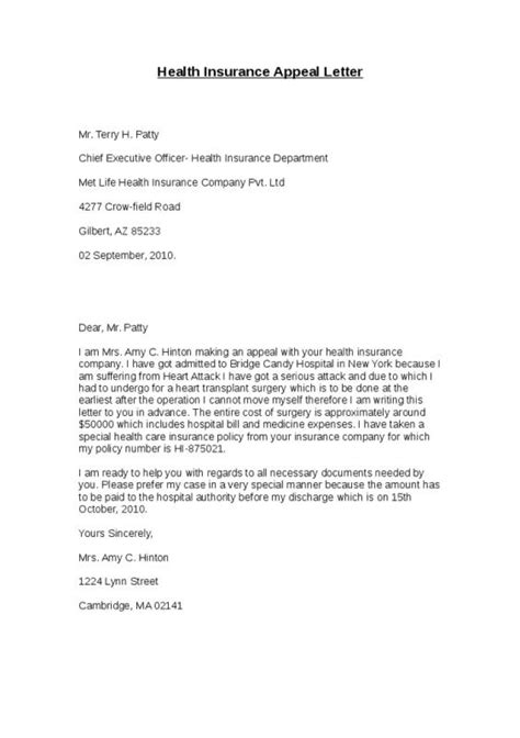 How To Appeal An Insurance Claim Sample Letter Of Appeal Template For