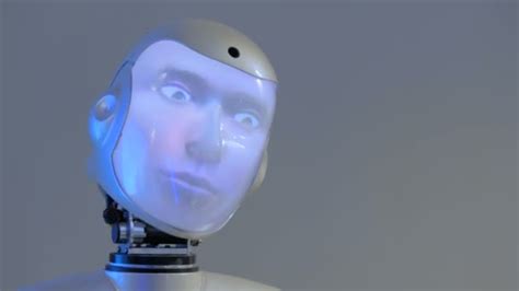 Funny Humanoid Robot With Display Face Talking And Moving Head — Stock