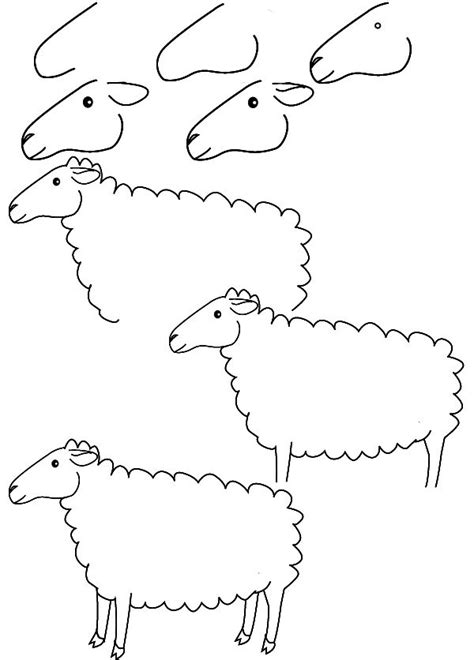 Starting from the back of the head, trace a line to connect to the front of the jaw. how to draw a sheep step by step for kids | drawing sheep ...