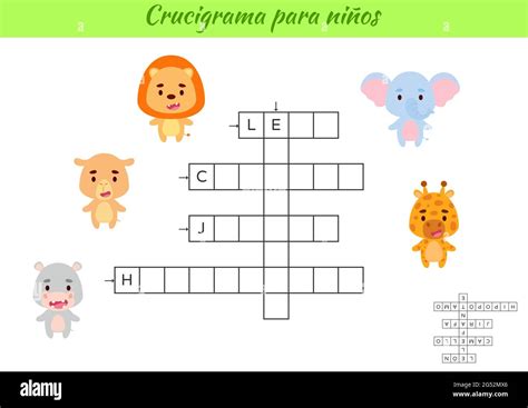 Crucigrama Para Niños En Español Con Fotos De Animales Juego Educativo