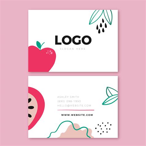 Cute Business Card Template With Red Apple And Doddles 492088 Vector