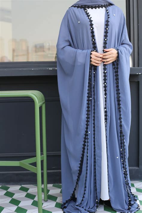 1653 New Model Simple Abaya Designs Pearl Islamic Clothing Chiffon Fabric Floral Abaya Muslim