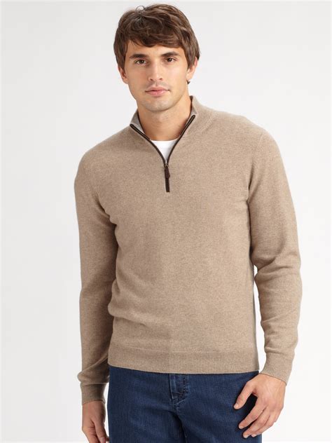 Saks Fifth Avenue Halfzip Cashmere Sweater In Gray For Men Lyst