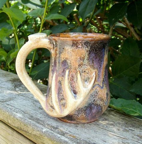 purple camo coffee mug handmade ceramic pottery whitetail