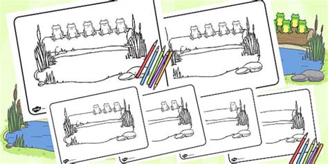 Five Little Speckled Frogs Colouring Pages - worksheets, colour