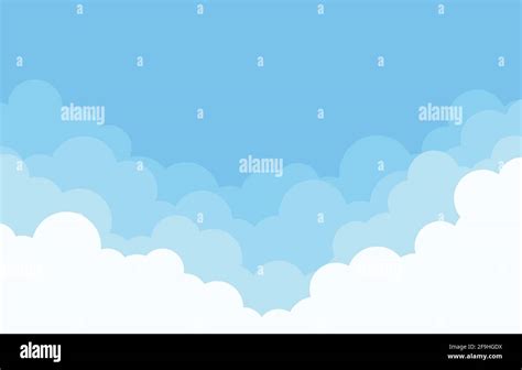 Cloud Cartoon Style With Clear Blue Sky Flat Design Background