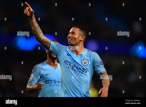 Manchester Citys Gabriel Jesus Celebrates Scoring His Sides Sixth