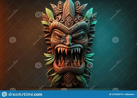 Ancient Wooden Tiki Mask With Teeth Of Exotic Tribes Stock Image Image Of Generative Tiki