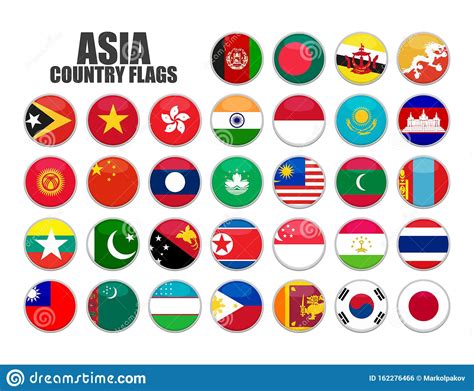 Pulsanti Web Con Flag Paese Asiatico Flat Illustrazione Di Stock