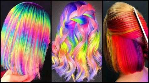 Top 10 Amazing Short Hair Color Rainbow Transformation Tutorial Compilation Neon Rainbow Dying
