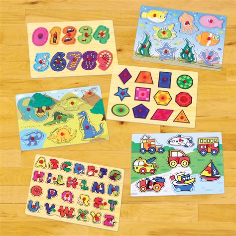 Preschool Toys And Pretend Play More 6 Wooden Peg Puzzles With Wire