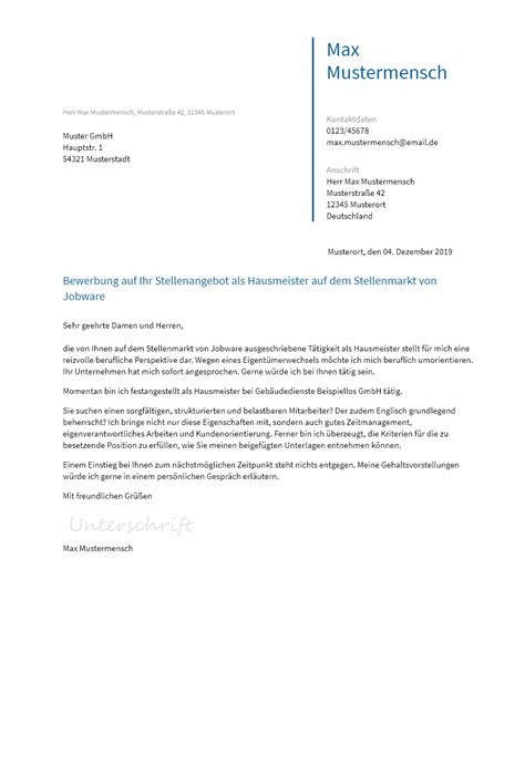 In den meisten gebäuden in deutschland ist der hausmeister dafür da, sich um die unterschiedlichsten belange zu kümmern. Bewerbungsvorlagen als Hausmeister | bewerbung2go