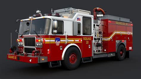 Artstation Fire Truck Fdny Squad With Interior Game Assets
