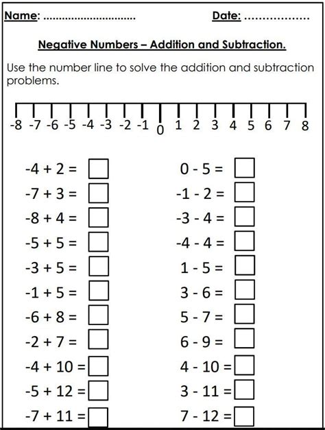 Subtract Negative Numbers Worksheets