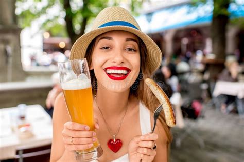 Woman Drinking A Beer In Bavaria Stock Image Image Of Restaurant
