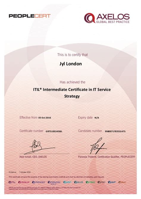 Jyl London Itil Intermediate Certificate In It Service Strategy
