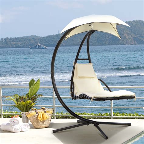 Barton Hanging Chaise Lounger Patio Chair Outdoor Floating Canopy Swing Chair Hammock Arc Stand
