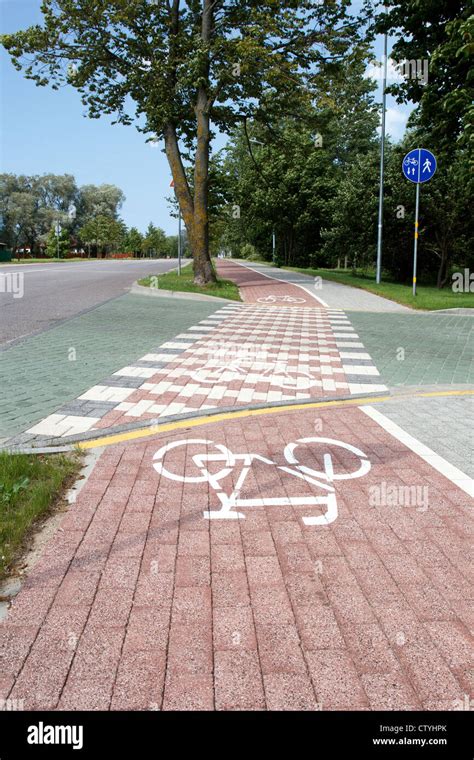 Paved Bicycle Path Crosses The Street Stock Photo Alamy