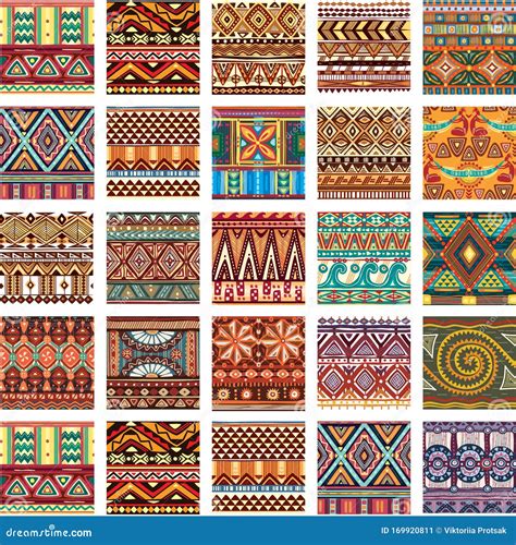 Set Of Seamless Color Ethnic Tribal Pattern Stock Vector Illustration