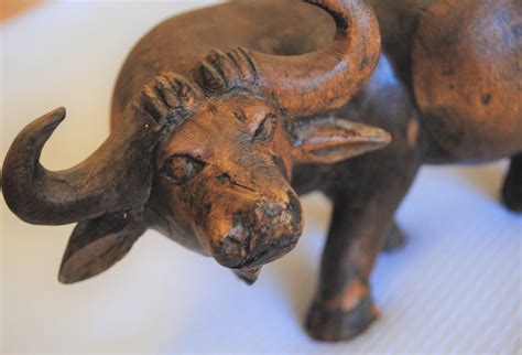Vintage Wooden Ox Oxen Buffalo Old Bull Hand Carved By