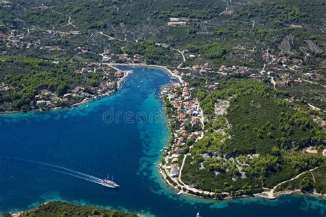 Aerial View Of Lumbarda Town On Korcula Island Adriatic Sea Stock