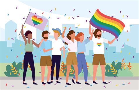Lgbt Community Together With Rainbow Flags 687745 Vector Art At Vecteezy